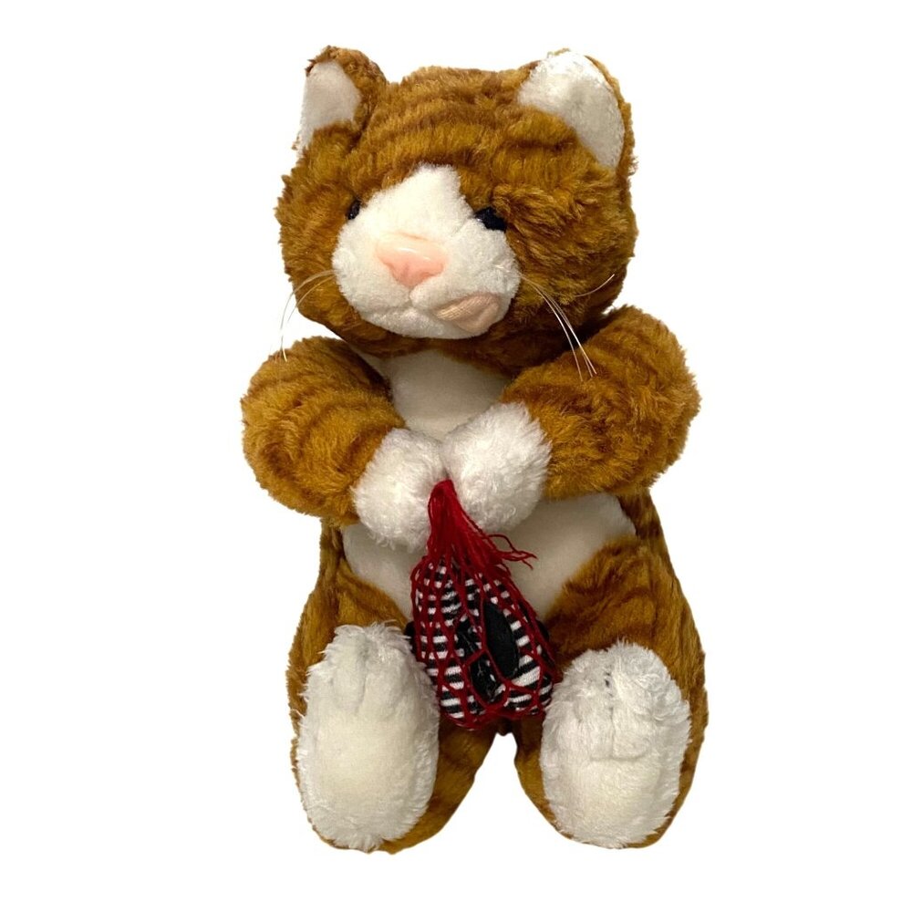 Fishing Ginger Cat Plush Sugar Loaf‎ 10.5" Sitting Stuffed Animal Vintage 90s